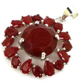 Real Red Ruby Aquamarine 925 Sterling Silver Pendant