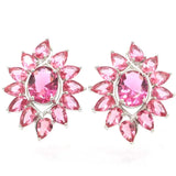 Delicate 29x23mm Golden Citrine Pink Tourmaline Stud Earrings