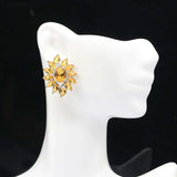 Delicate 29x23mm Golden Citrine Pink Tourmaline Stud Earrings