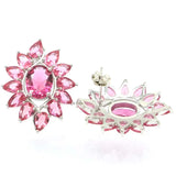 Delicate 29x23mm Golden Citrine Pink Tourmaline Stud Earrings