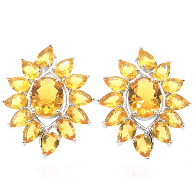 Delicate 29x23mm Golden Citrine Pink Tourmaline Stud Earrings