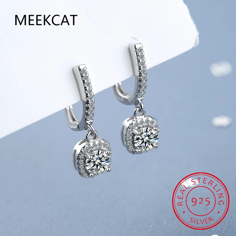 2CT Moissanite Huggie Hoop Earrings Sterling Silver Dainty Drop Earrings