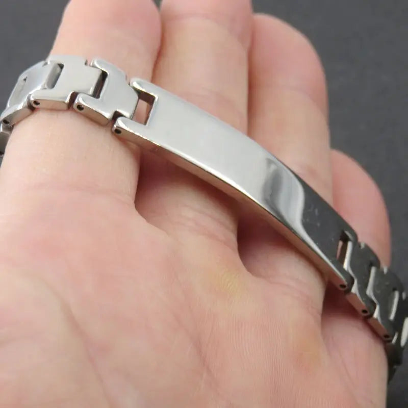 12mm High Polished Stainless Steel Black ID Chain Bracelet for Men