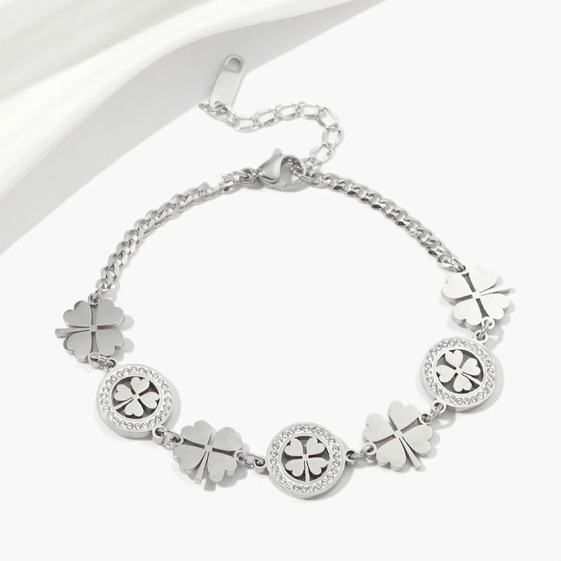 Lucky Four Leaf Clover Charm Bracelet Stainless Steel Chain Party Jewelry