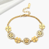 Lucky Four Leaf Clover Charm Bracelet Stainless Steel Chain 18K