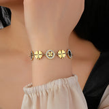Lucky Four Leaf Clover Charm Bracelet Stainless Steel Chain Party Jewelry