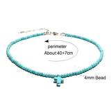 2Colors Stone Chokers Necklaces Light Blue&White Pendant Prayer Cross