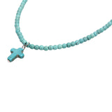 2Colors Stone Chokers Necklaces Light Blue&White Pendant Prayer Cross