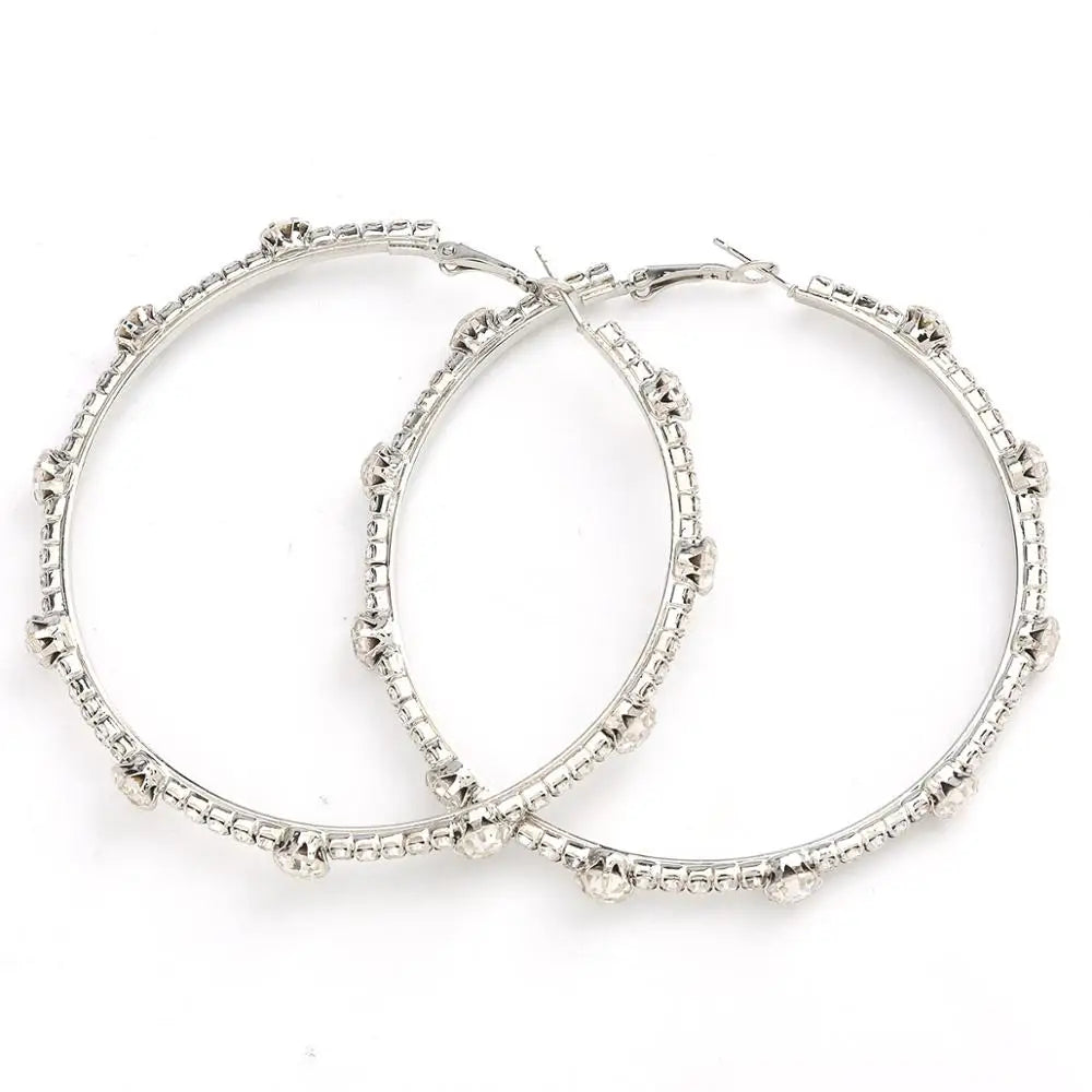 2Colors Rhinestone Gems Hoop Earrings For Women Jewelry