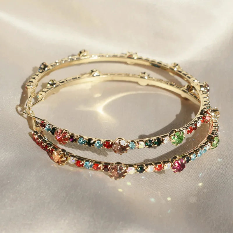2Colors Rhinestone Gems Hoop Earrings For Women Jewelry