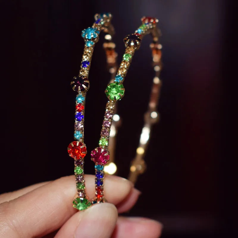 2Colors Rhinestone Gems Hoop Earrings For Women Jewelry