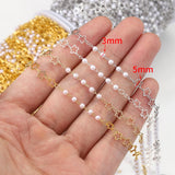 2M Copper Chains Imitation Pearl Beads & Star Charms Pendants Necklace Chain