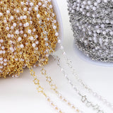 2M Copper Chains Imitation Pearl Beads & Star Charms Pendants Necklace Chain