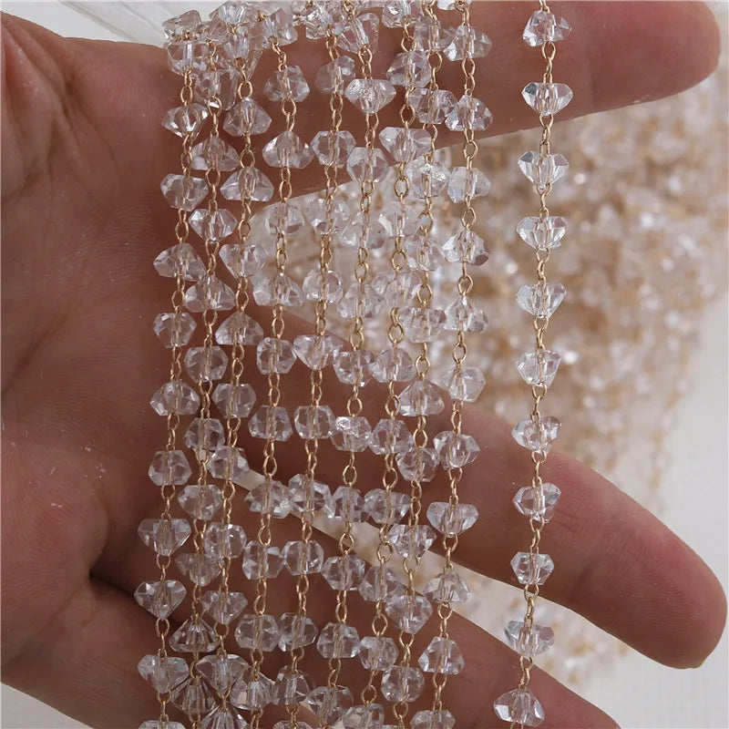 2M Copper KC Plated Crystal Chips Stone Link Chains DIY Eyeglass Necklace Tassel