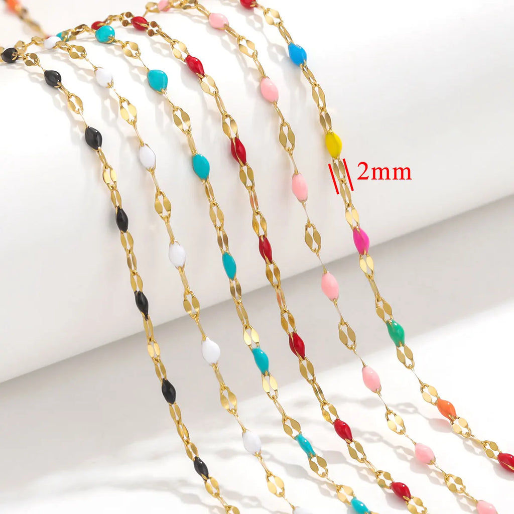 2M Stainless Steel Tiny Colored Lips Enamel Chain for DIY Jewelry