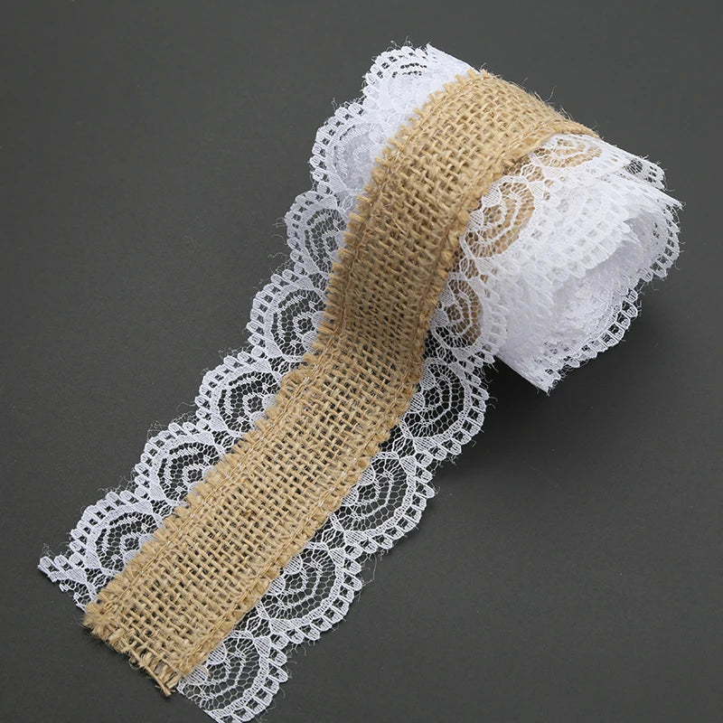 2M Natural Jute Burlap Ribbon Hessian Lace Roll for Rustic Wedding Decoration