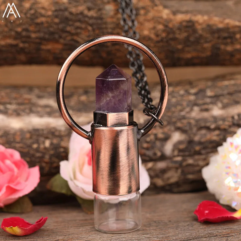 Amethysts Strawberry Quartz Roll On Perfume Necklace