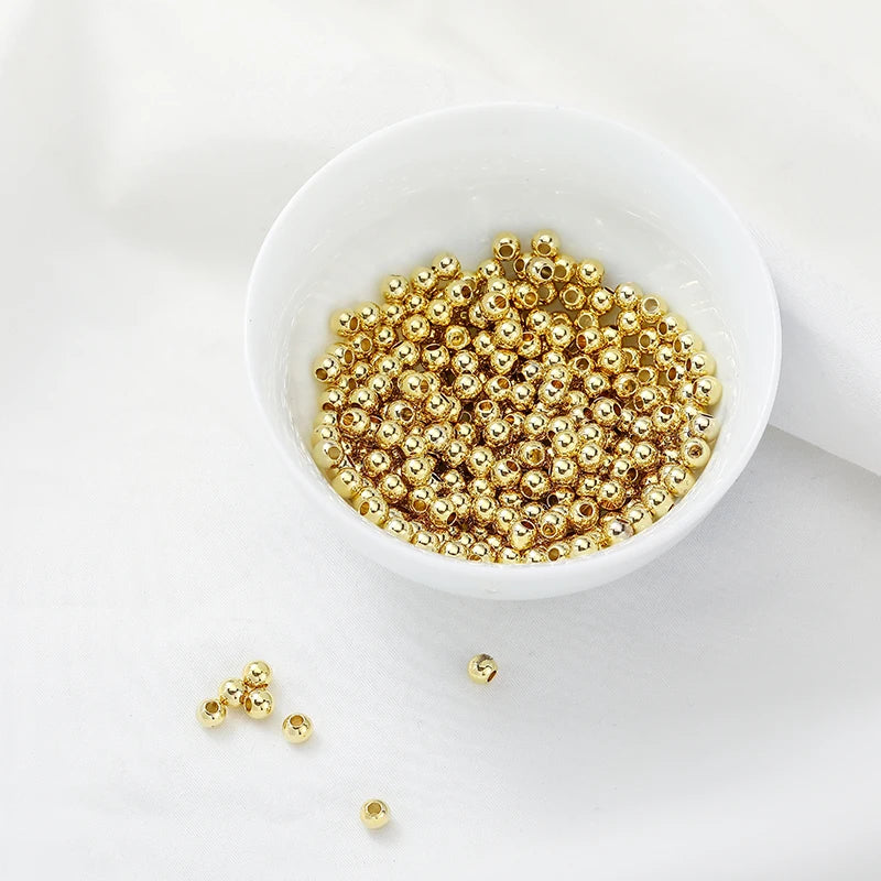 2MM-6MM Round Ball Beads 14K Plated Brass Spacer Bead DIY Bracelet Jewelry