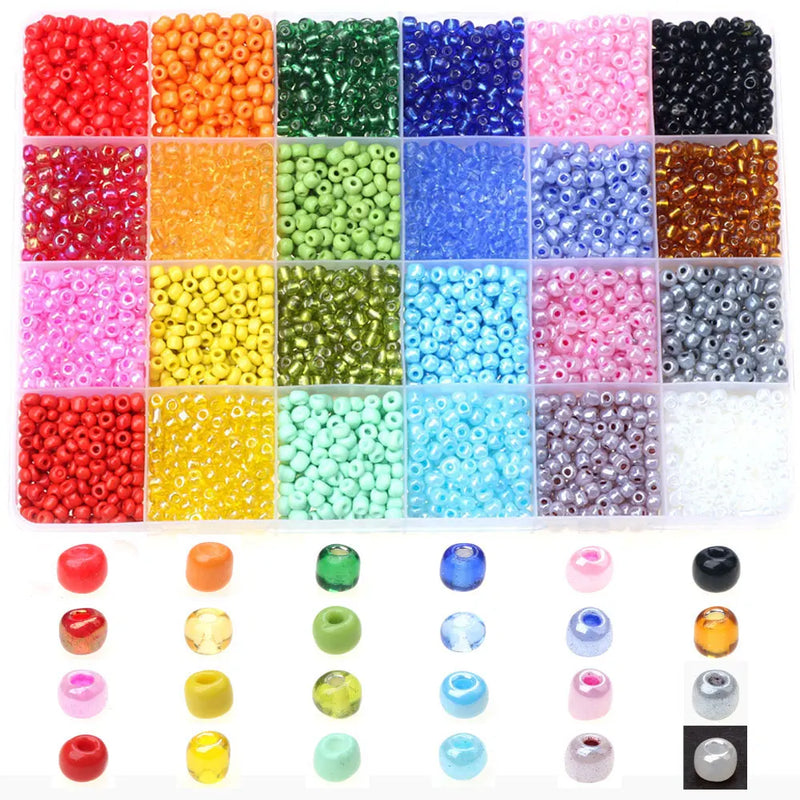 2MM/4MM Glass Seed Beads Candy Rainbow Mini Bead Set Small Craft Beading DIY