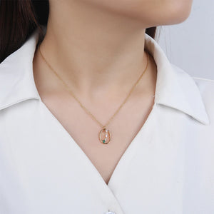 Hollow Out Oval CZ Pendant Necklace 925 Silver Chain 18K Plated S925 Bijoux
