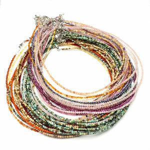 2MM Natural Stone Beads Necklace Stainless Steel Women Jewelry