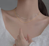 2MM Thin Real. 925 Sterling Silver White/Gold Coin Chain Necklace