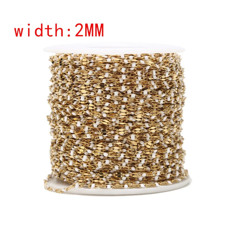Enamel Flat Cable Chains Stainless Steel Filled - 2MM Width