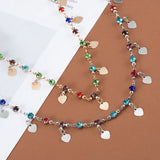 Colorful Glass Beads Chain with Love Heart Charms for DIY Jewelry Making