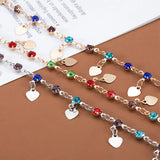 Colorful Glass Beads Chain with Love Heart Charms for DIY Jewelry Making