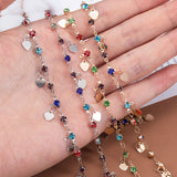 Colorful Glass Beads Chain with Love Heart Charms for DIY Jewelry Making