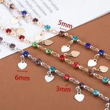 Colorful Glass Beads Chain with Love Heart Charms for DIY Jewelry Making
