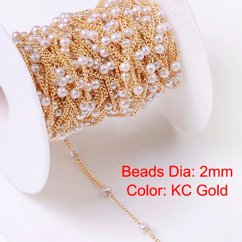 2M Pearl Beaded Chain Necklace Copper for Jewelry Making DIY