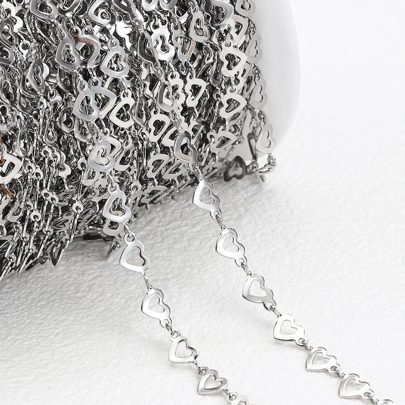 2M 1M Love Heart Stainless Steel Chains for Necklace Bracelet DIY