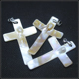 2PC Christian Cross & Shell Pendants, 40x60mm Mother of Pearl Necklace Making
