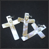 2PC Christian Cross & Shell Pendants, 40x60mm Mother of Pearl Necklace Making