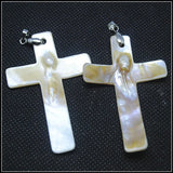 2PC Christian Cross & Shell Pendants, 40x60mm Mother of Pearl Necklace Making