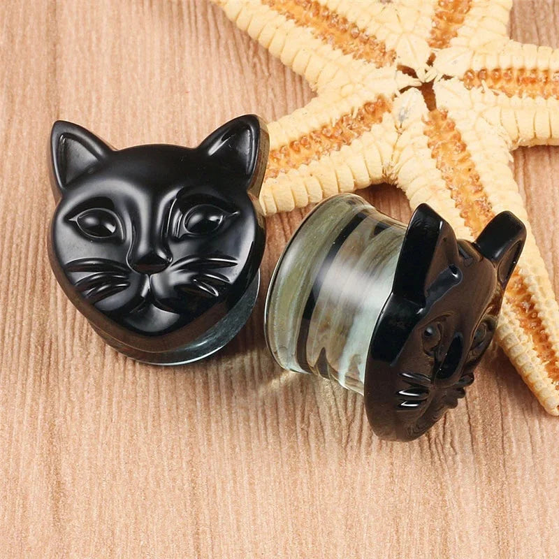 2PC Cat Ear Glass Ear Gauges Body Piercing Jewelry