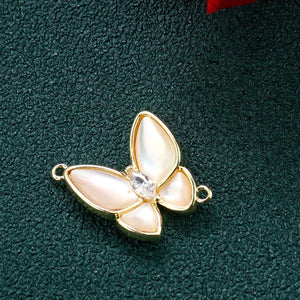Double Ring Pendant Epoxy Shell Butterfly Charms Bracelet Necklace
