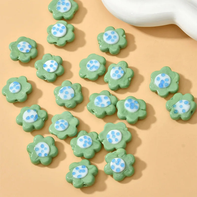 2PC Hand-painted Glass Flower Beads for Jewelry Making