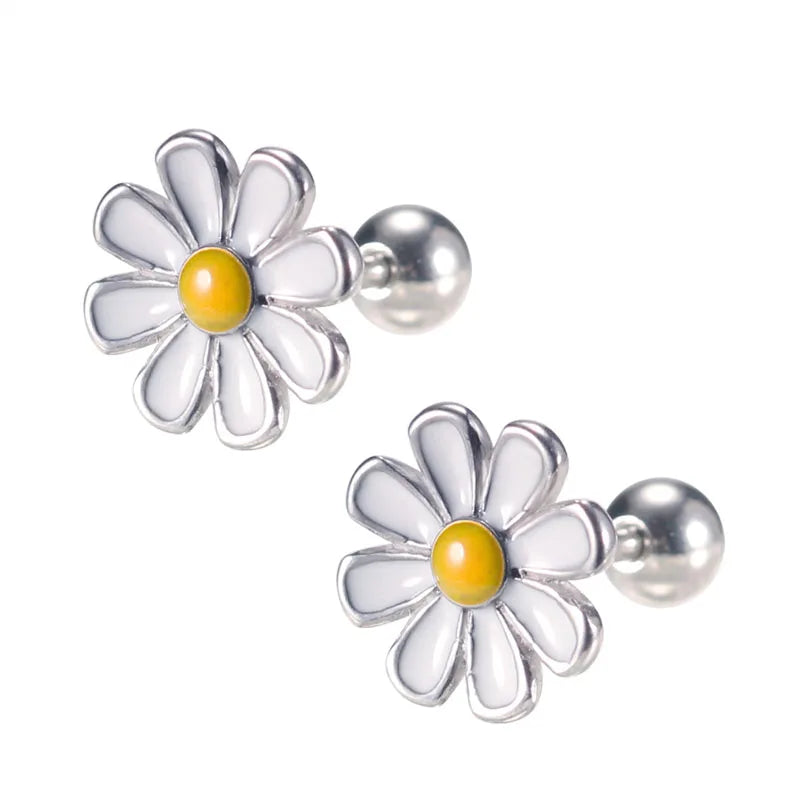 Lovely Sunflower Stud Earrings Titanium Steel Anti-allergic Brincos Pendientes