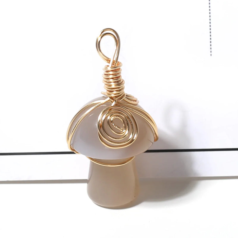 Mini Mushroom Natural Stone Pendant for Jewelry Making