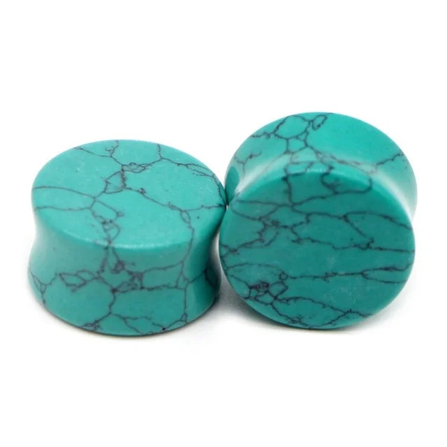 2PC Turquoise Stone Ear Plugs Gauges Tunnel Piercing Expander