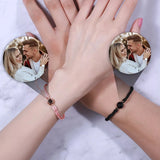 Personalized Circle Photo Bracelet Set - Couple Memorial Jewelry