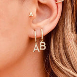 2PC Stainless Steel 26 Letters Earrings Crystal Zirconia Ear Piercing Jewelry