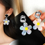 2PC Sweety Flower Ear Plugs Tunnels Stainless Steel Piercing Body Jewelry Dangle