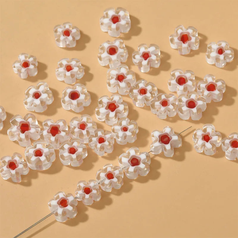 2PCS Mini Red Core Flower Pendants Beads DIY Jewelry Loose Beads