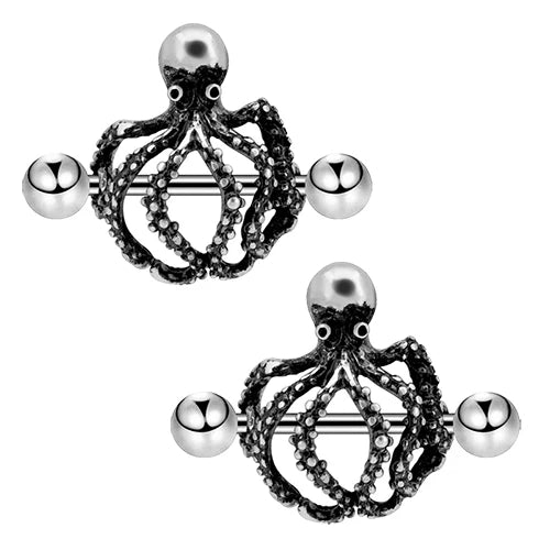 2PCS Octopus Nipple Piercing Burnish Nipple Bar 14G 316L Stainless Steel