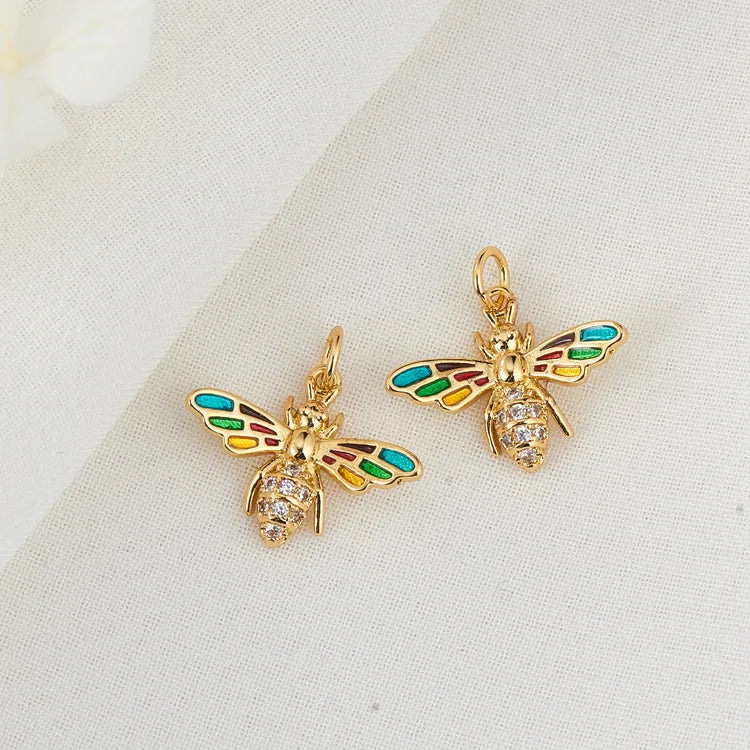 2PCS 14K Brass Bee Butterfly Charm Pendants for DIY Jewelry Making
