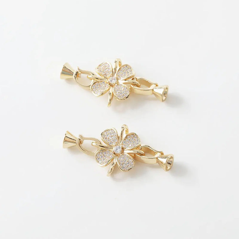 2PCS 14k Plated Bracelet Link Buckle Zircon Flower Bow for DIY Jewelry Making