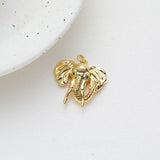 2PCS 14k Plated Elephant Necklace Pendant Charms with Zircon DIY Brass